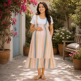 Elegant Pastel Stripe Maternity Maxi