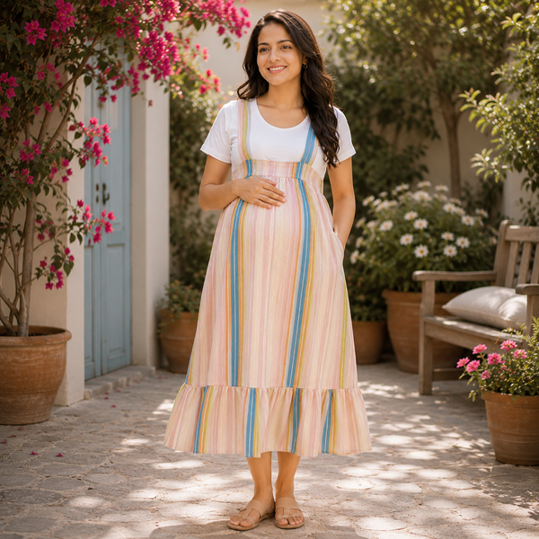 Elegant Pastel Stripe Maternity Maxi