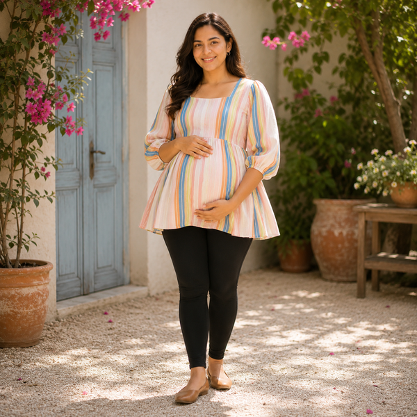 Elegant Pastel Stripe Maternity Maxi