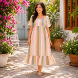 Elegant Pastel Stripe Maternity Maxi