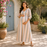 Elegant Pastel Stripe Maternity Maxi