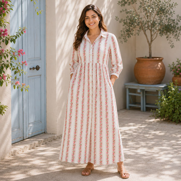 Casual Pastel Striped Floral Maternity Maxi