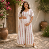 Casual Pastel Striped Floral Maternity Maxi