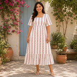 Casual Pastel Striped Floral Maternity Maxi