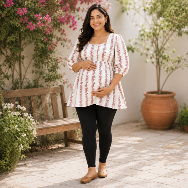 Casual Pastel Striped Floral Maternity Maxi