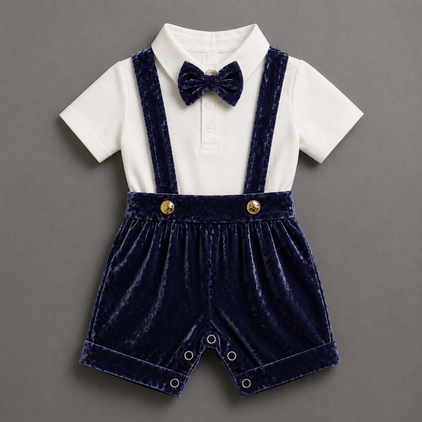 Midnight Velvet Suspender Romper – Luxury Baby Occasion Wear