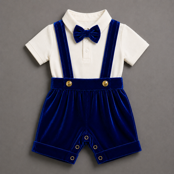 Royal Blue Velvet Suspender Romper – Luxury Baby Occasion Wear