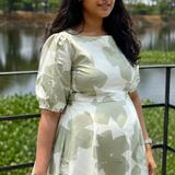 Olive Green & White Leaf Print Maternity Dress – Elegant Everyday Comfort