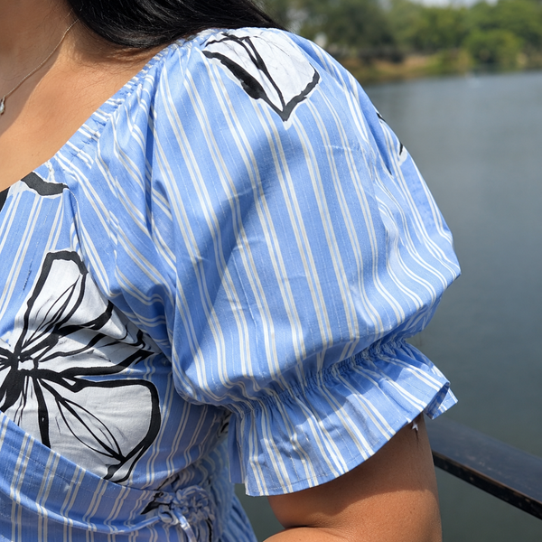 Elegant Blue & White Striped Maternity Dress – Comfort & Style for Moms-to-Be