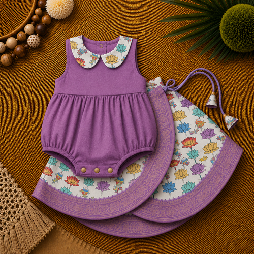 Lavender Bloom Baby Ethnic Romper – Traditional Floral Festive Outfit for Little Girls