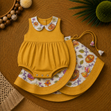 Sunflower Yellow & Floral Baby Ethnic Romper – Traditional Festive Outfit for Little Girls