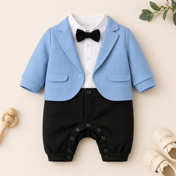 Charming Tuxedo Romper – Elegant Formal Outfit for Little Ones