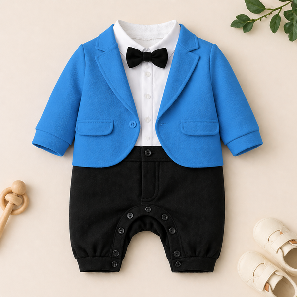Charming Tuxedo Romper – Elegant Formal Outfit for Little Ones