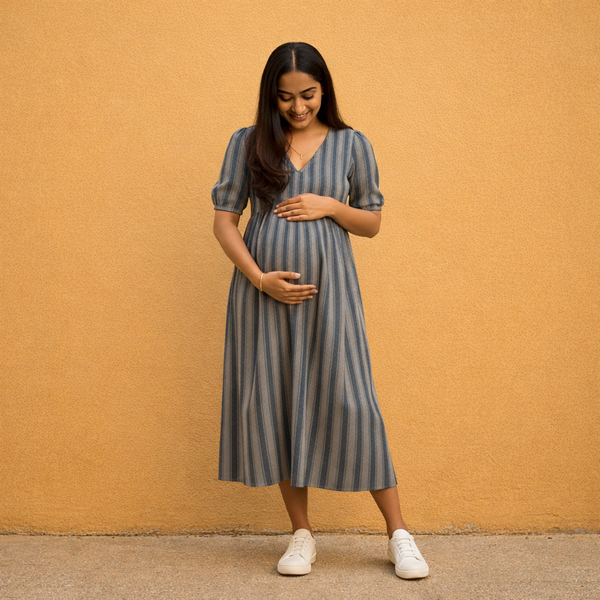 Muted Blue-Grey Stripes Customised Maternity Collection