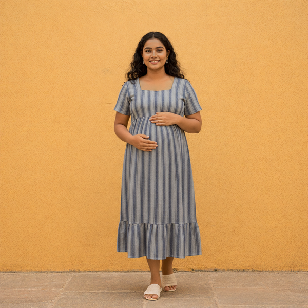 Muted Blue-Grey Stripes Customised Maternity Collection