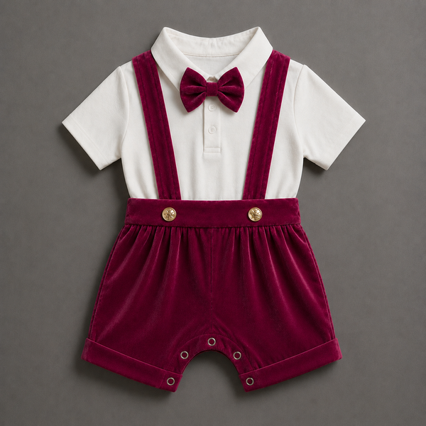 Rosé Velvet Suspender Romper – Luxury Baby Occasion Wear