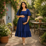 Elegant Navy Blue Maternity Dress