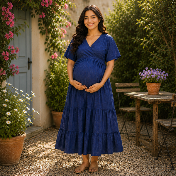 Elegant Navy Blue Maternity Dress