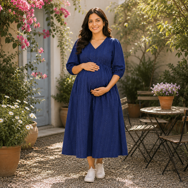 Elegant Navy Blue Maternity Dress