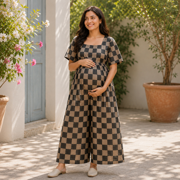 Modern Geometric Check Maternity Collection