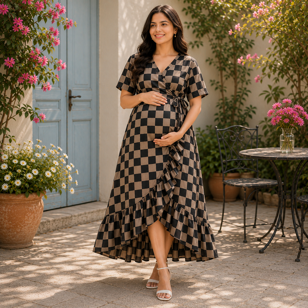 Modern Geometric Check Maternity Collection