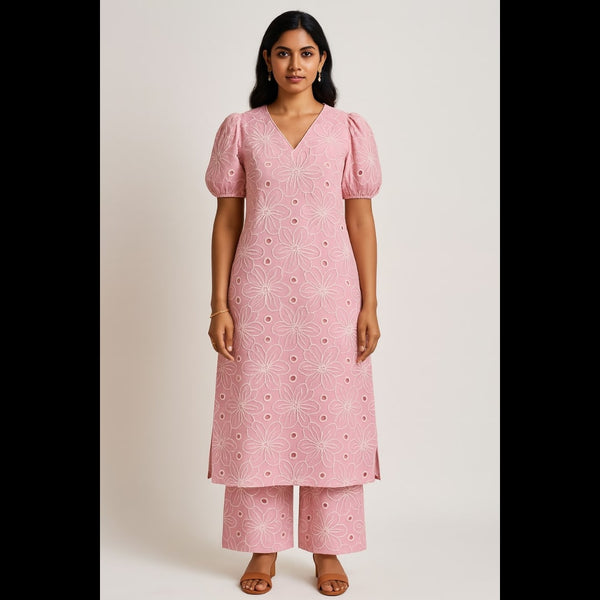 Pretty Pink Floral Embroidered Co-ord Set