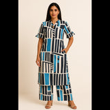Geometric Blue & Black Printed Co-ord Set