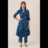 Blue Floral Asymmetric Co-ord Set