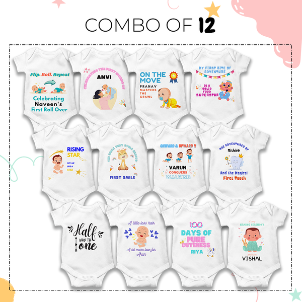 A Onesie For Every Milestone | Personalised Milestone Baby Onesie Combo Pack