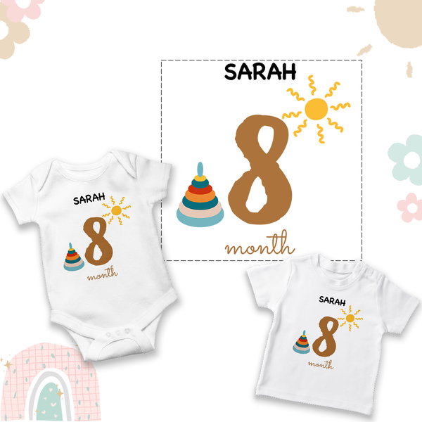Eighth Month Birthday Printed Baby Onesies