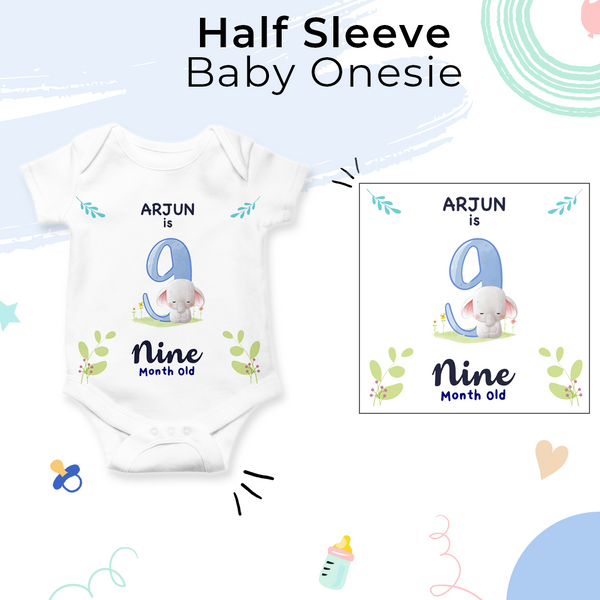 9th Month Birthday Printed Baby Onesies - Cute Animal Designs for Every Month