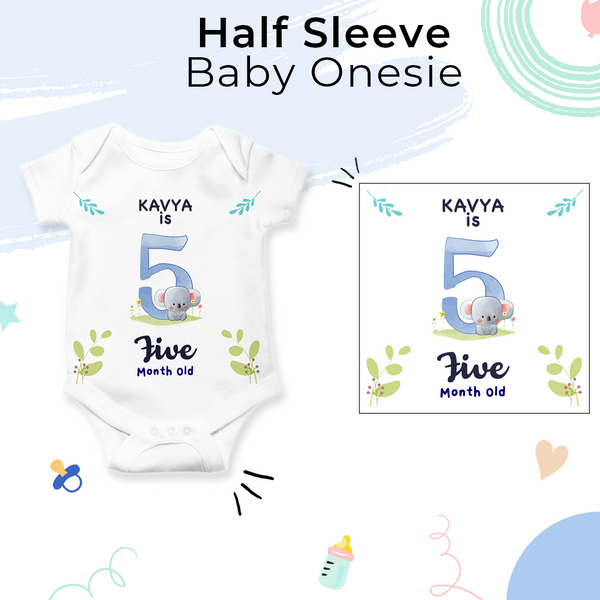 5th Month Birthday Printed Baby Onesies - Cute Animal Designs for Every Month