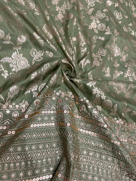 Elegant Sage Green & Cream Baby Ethnic Frock – Classic Festive Silk Outfit for Babies