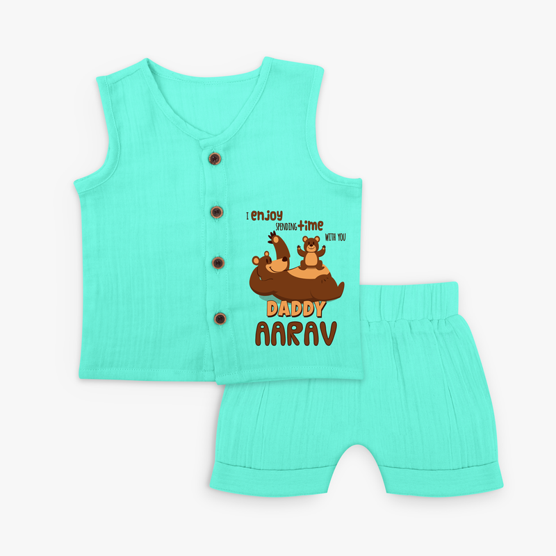 Celebrate "I Enjoy Spending Time With You DADDY" Themed Personalised Kids Jabla set - AQUA GREEN - 0 - 3 Months Old (Chest 9.8")