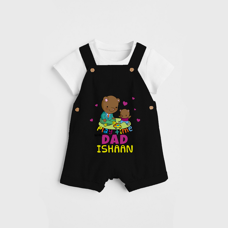 Celebrate "Play Time With Dad" Themed Personalised Kids Dungaree - BLACK - 0 - 5 Months Old (Chest 18")