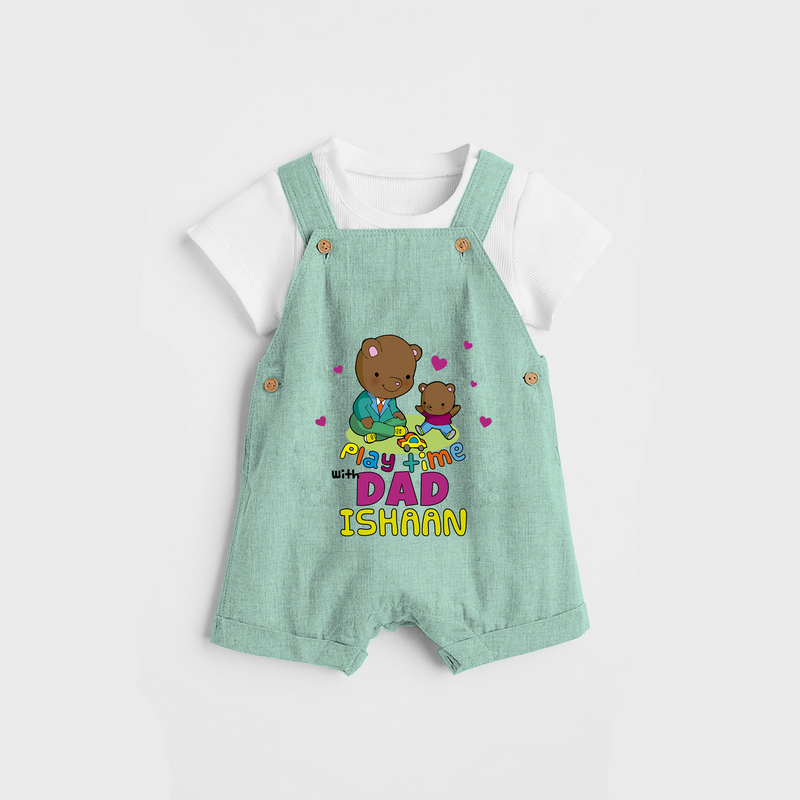 Celebrate "Play Time With Dad" Themed Personalised Kids Dungaree - LIGHT GREEN - 0 - 5 Months Old (Chest 18")