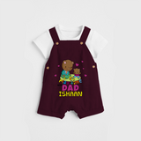 Celebrate "Play Time With Dad" Themed Personalised Kids Dungaree - MAROON - 0 - 5 Months Old (Chest 18")