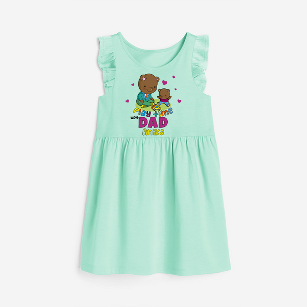 Celebrate "Play Time With Dad" Themed Personalised Girls Frock - TEAL GREEN - 0 - 6 Months Old (Chest 18")