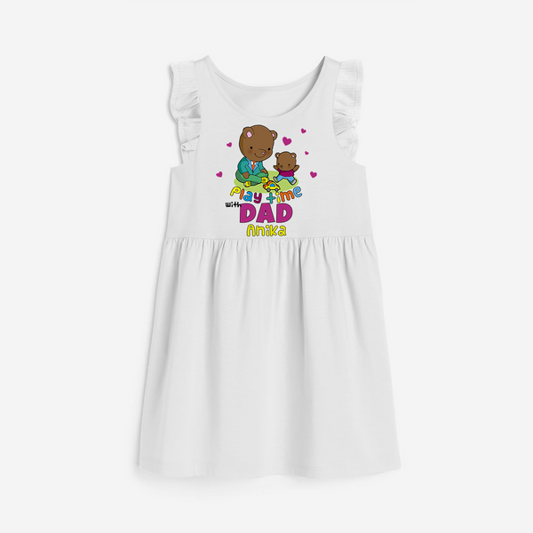 Celebrate "Play Time With Dad" Themed Personalised Girls Frock - WHITE - 0 - 6 Months Old (Chest 18")