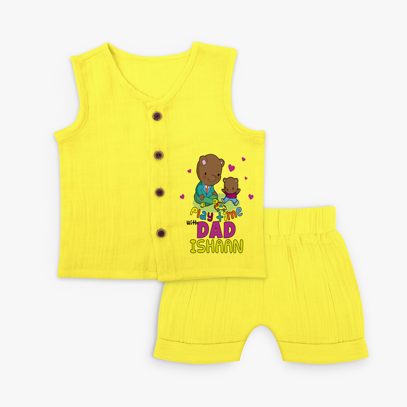 Celebrate "Play Time With Dad" Themed Personalised Kids Jabla set - YELLOW - 0 - 3 Months Old (Chest 9.8")