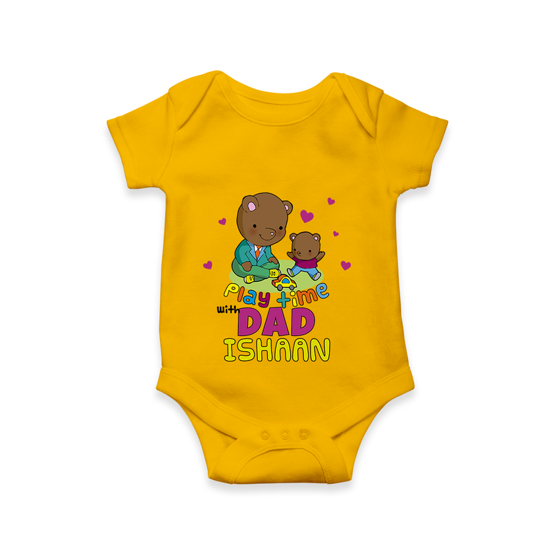 Celebrate "Play Time With Dad" Themed Personalised Baby Rompers - CHROME YELLOW - 0 - 3 Months Old (Chest 16")