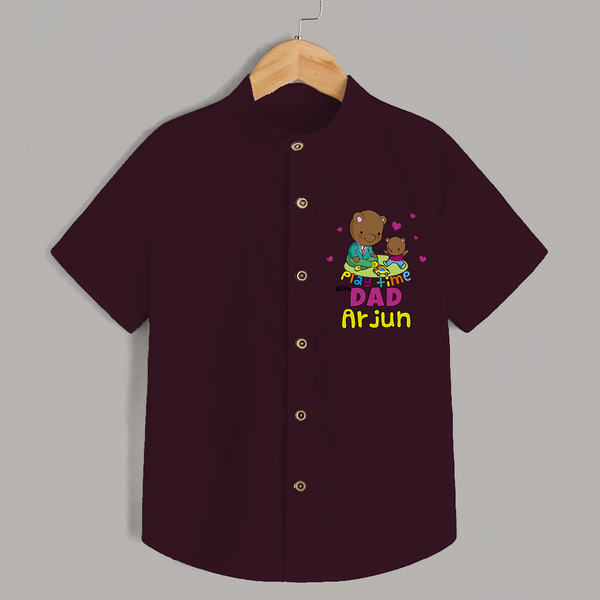 Celebrate "Play Time With Dad" Themed Personalised Kids Shirt - MAROON - 0 - 6 Months Old (Chest 21")