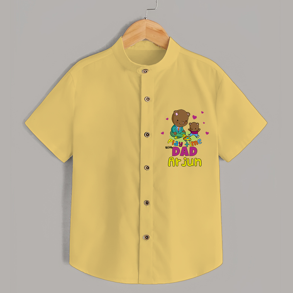 Celebrate "Play Time With Dad" Themed Personalised Shirt for Kids - YELLOW - 0 - 6 Months Old (Chest 21")