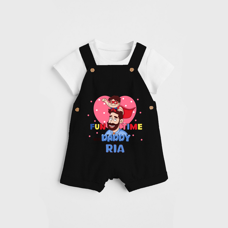 Celebrate "Fun Time With DADDY" Themed Personalised Kids Dungaree - BLACK - 0 - 5 Months Old (Chest 18")