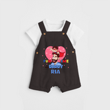 Celebrate "Fun Time With DADDY" Themed Personalised Kids Dungaree - CHOCOLATE BROWN - 0 - 5 Months Old (Chest 18")