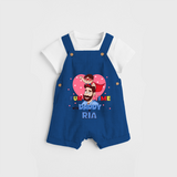 Celebrate "Fun Time With DADDY" Themed Personalised Kids Dungaree - COBALT BLUE - 0 - 5 Months Old (Chest 18")