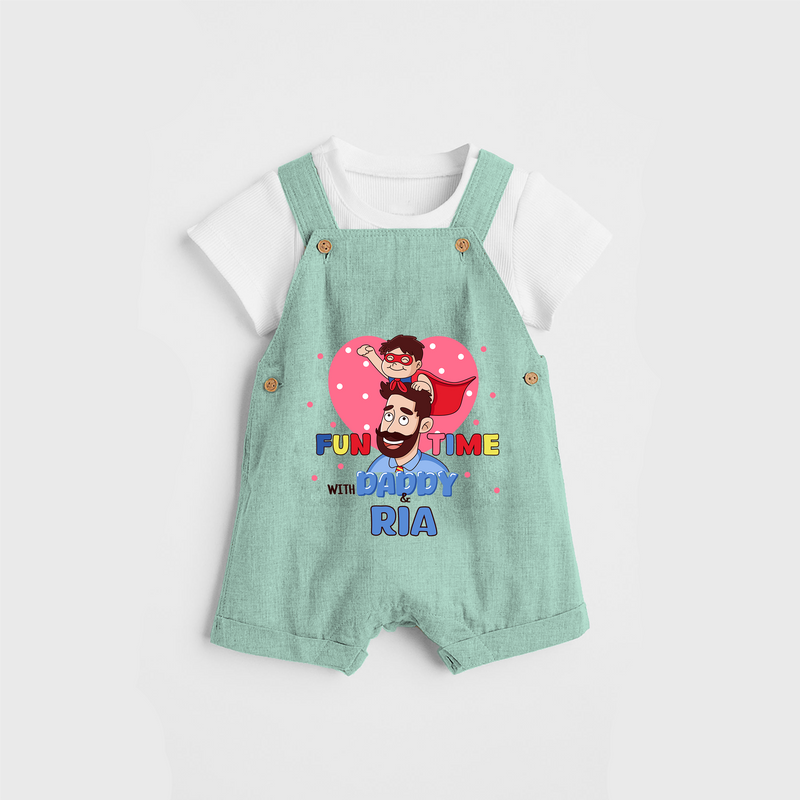 Celebrate "Fun Time With DADDY" Themed Personalised Kids Dungaree - LIGHT GREEN - 0 - 5 Months Old (Chest 18")
