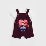 Celebrate "Fun Time With DADDY" Themed Personalised Kids Dungaree - MAROON - 0 - 5 Months Old (Chest 18")