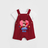 Celebrate "Fun Time With DADDY" Themed Personalised Kids Dungaree - RED - 0 - 5 Months Old (Chest 18")