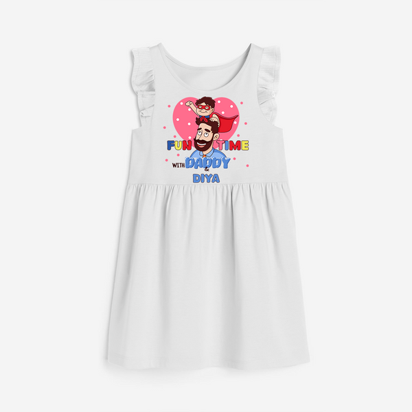 Celebrate "Fun Time With DADDY" Themed Personalised Girls Frock - WHITE - 0 - 6 Months Old (Chest 18")